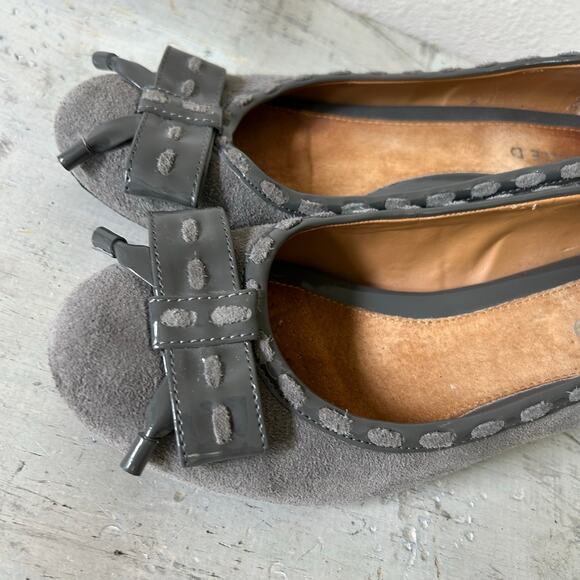 Michelle D suede leather low wedge kitten heel bow academia office coquette 7.5 - Picture 3 of 13